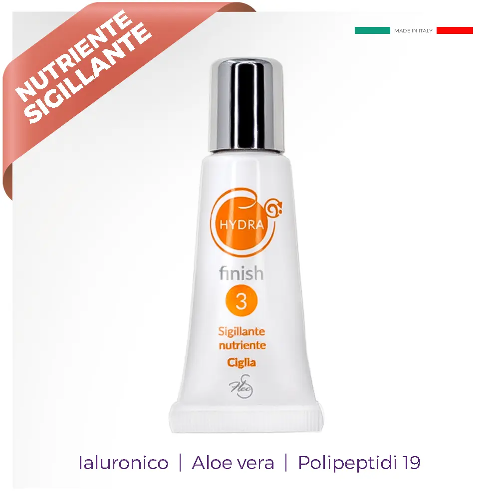 Nutriente Laminazione Ciglia N3 Hydra tubetto cosmetico bianco tappo argento in piedi con scritta arancione