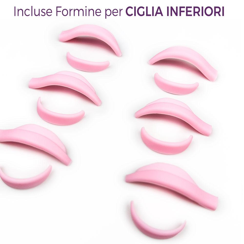 Dolphin-PAD-Bigodini-Silicone-Laminazione-ciglia-e-inferiori foto di 4 coppie di Dolphin PAD inclinati - Bigodini Silicone Laminazione ciglia rosa
