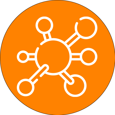 icona cerchio arancione con molecole stilizzate