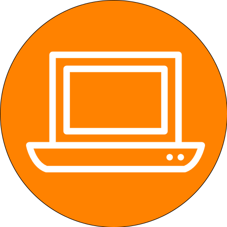 icona cerchio arancione con monitor stilizzato