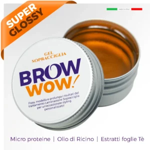 contenitore color argento cosmetico rotondo con tappo aperto e scritta Super Glossy