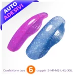 Pad ciglia autoadesivi senza colla foto di due pad occhi uno viola uno azzurro con scritta al centro auto adesive