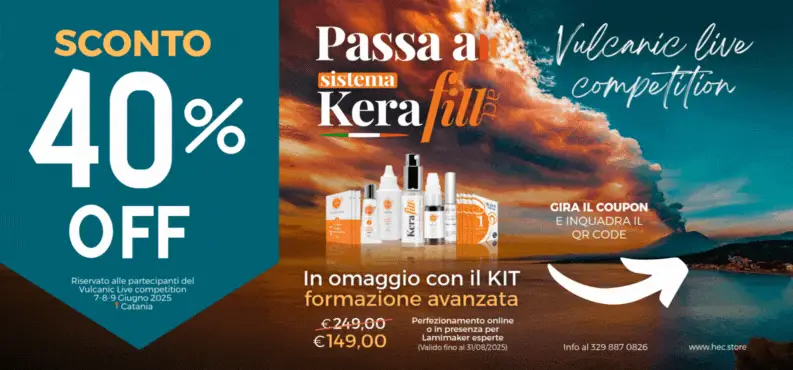 coupon verde con freccia sconto 40% e immagine mare con vulcano