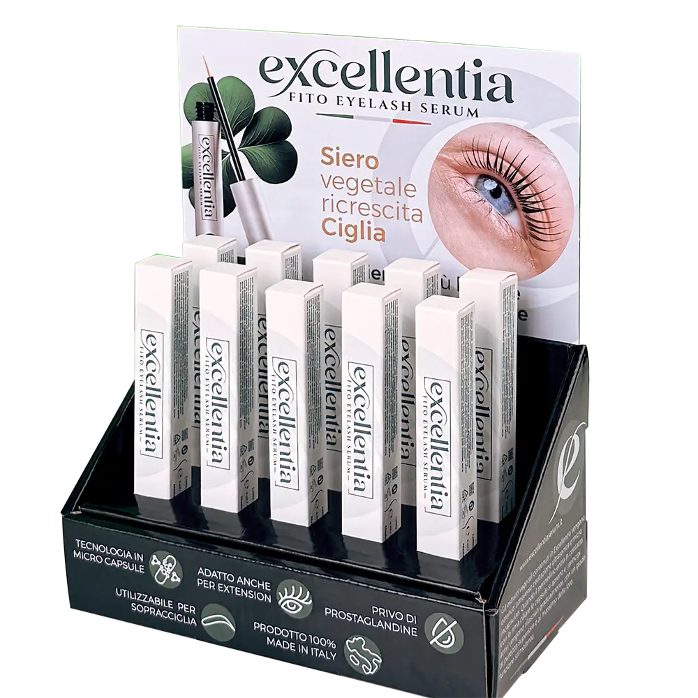 espositore cartone con 10 confezioni verticali di siero ciglia