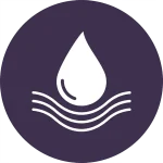 icona viola tonda con goccia sopra onde