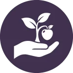 icona viola tonda con mano e pianta cresciuta