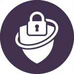 icona viola tonda con lucchetto dentro scudo