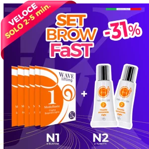 scritta rossa con 2 prodotti cosmetici in rilievo su fondo viola