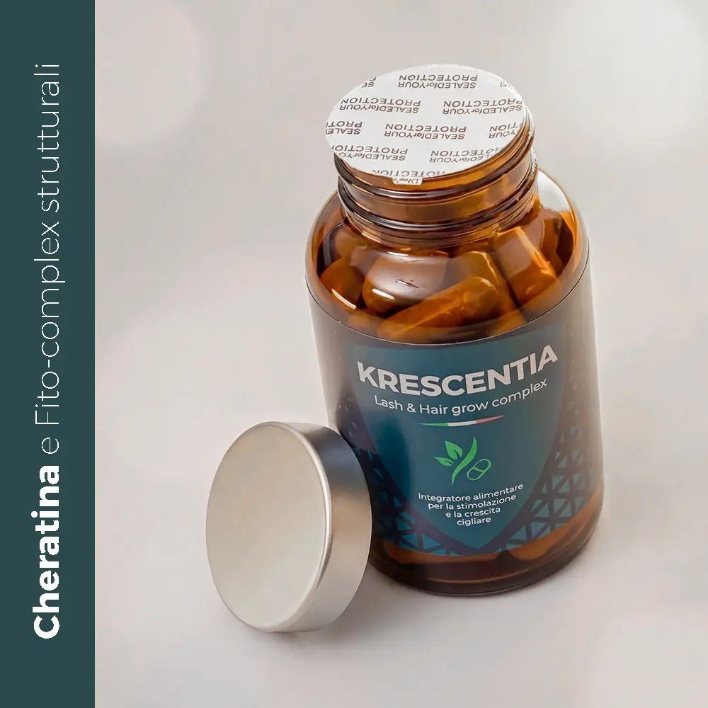 contenitore ambrato in pedi per integratori alimentari con etichetta verde