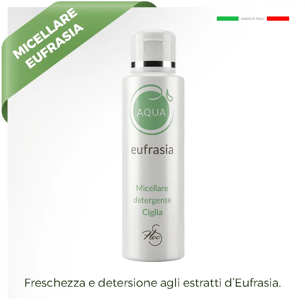 acqua micellare eufrasia detergente contenitore in piedi cosmetico bianco con logo verde al centro