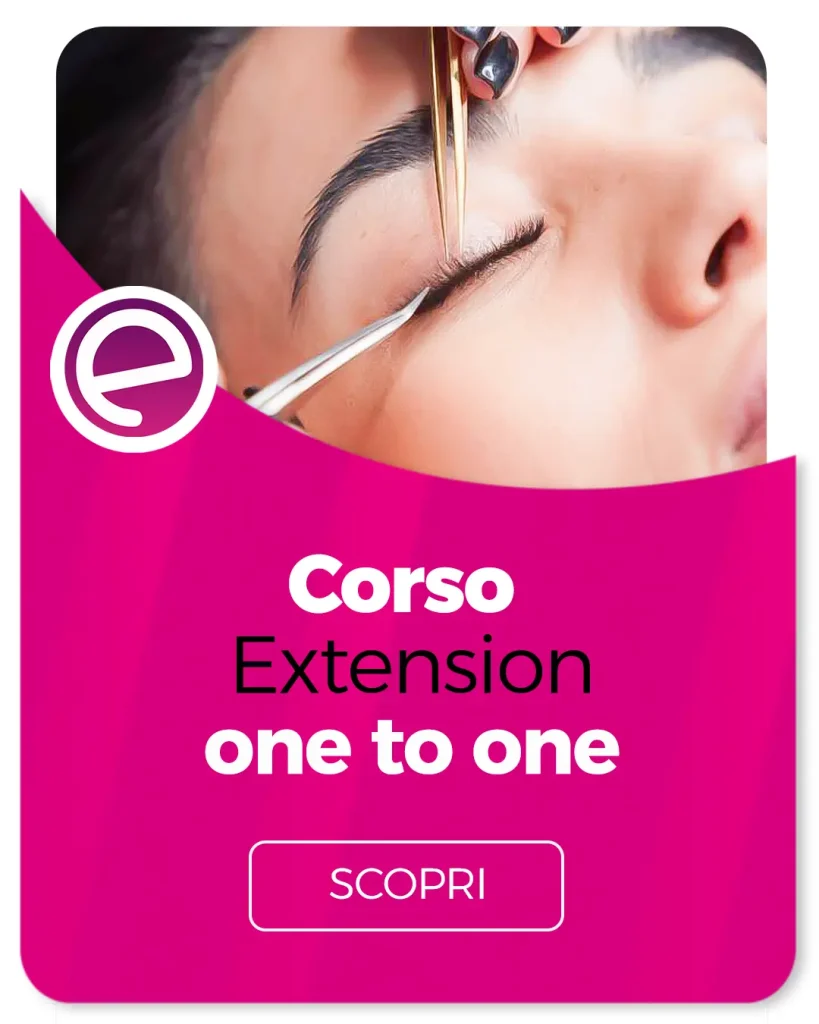 rettangolo fuxia rosso con foto pinzette su occhio chiuso e scritta corso extension