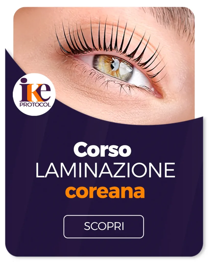 rettangolo blu/viola con foto occhio e scritta corso laminazione coreana in bianco