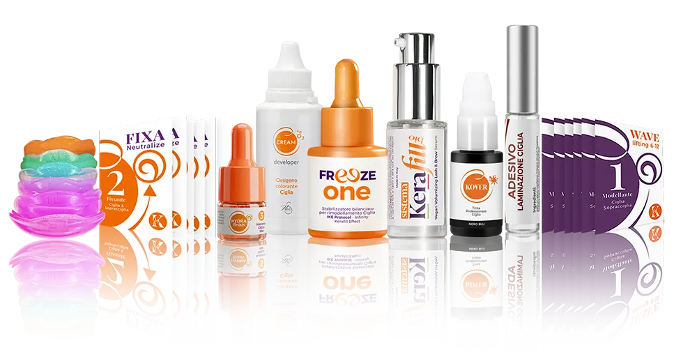serie di prodotti cosmetici in piedi uno affianco all'altro